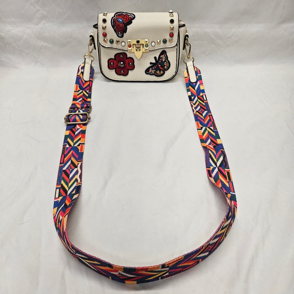 Candy Couture USA Crossbody Bag Womens Small Cream Butterfly Studded Boho Strap - Picture 2 of 10